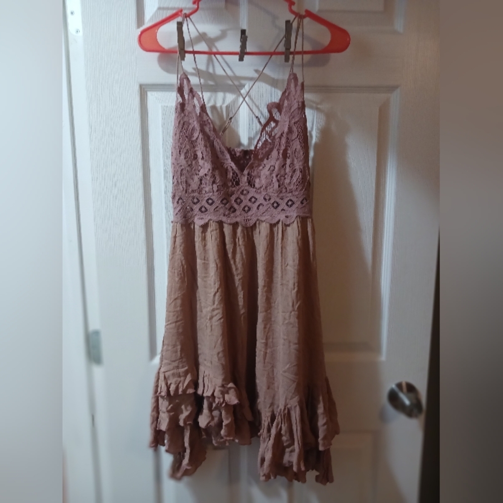 Free people adella pink slip dress size l